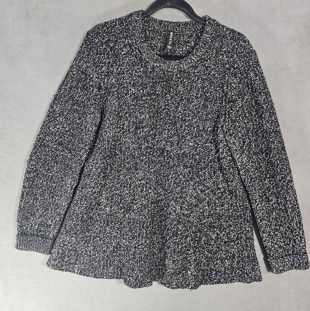 Athleta Sierra Sweater Women Large Marled Black Wool Blend Rib Crewneck Pullover